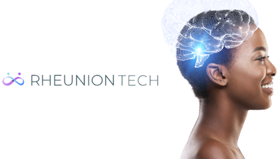 Marca Rhenion Tech com wireframe cerebral