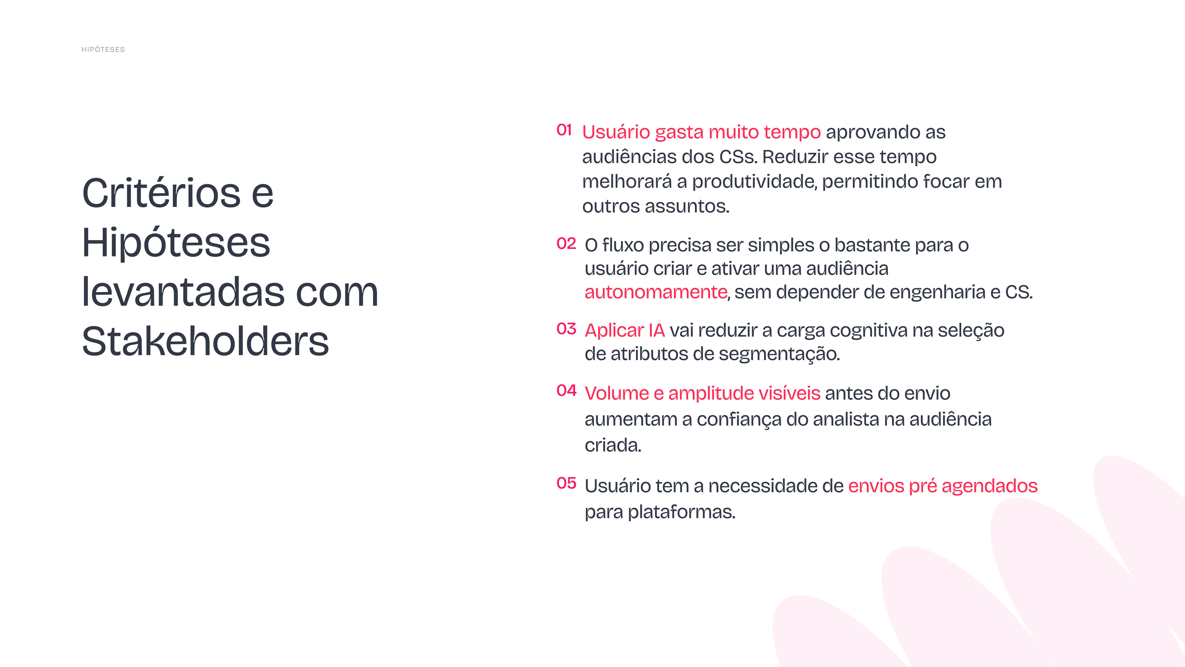 Hipóteses levantadas com stakeholders