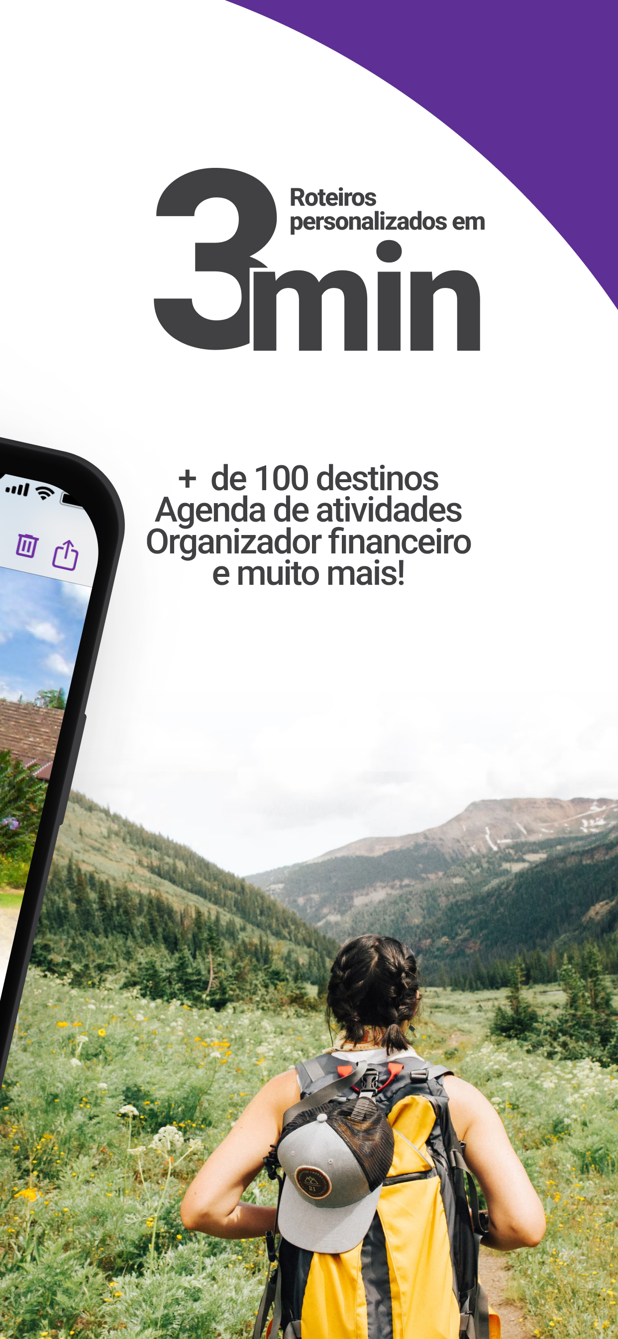 Arte de marketing — roteiros personalizados em 3 min, +100 destinos