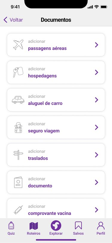 Tela Documentos — 7 categorias com botão adicionar em cada slot